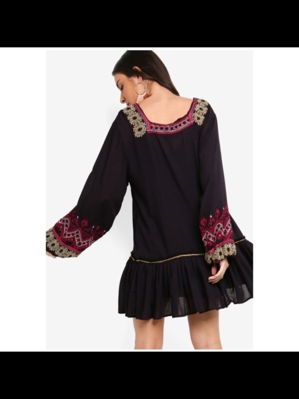 B1 Free People Black Dress with Pink and Gold Embroidery - Picture 2 of 8